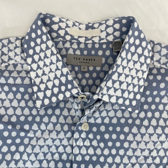 Ted Baker Short Sleeve Button Down Dress Shirt Blue White Men’s Size 4 Dry Clean - Picture 9 of 16